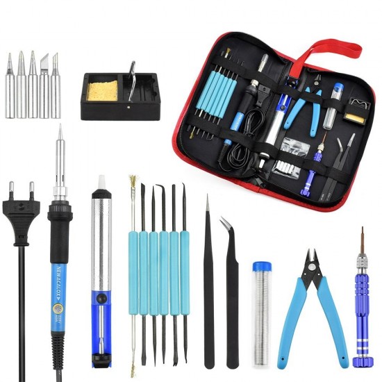 220V 60W Temperature Adjustable Soldering Iron Kit Desoldering Pump Wire Pliers Welding Tools