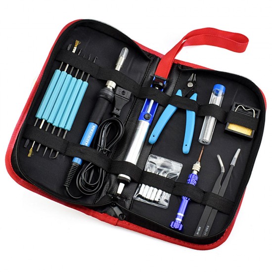 220V 60W Temperature Adjustable Soldering Iron Kit Desoldering Pump Wire Pliers Welding Tools