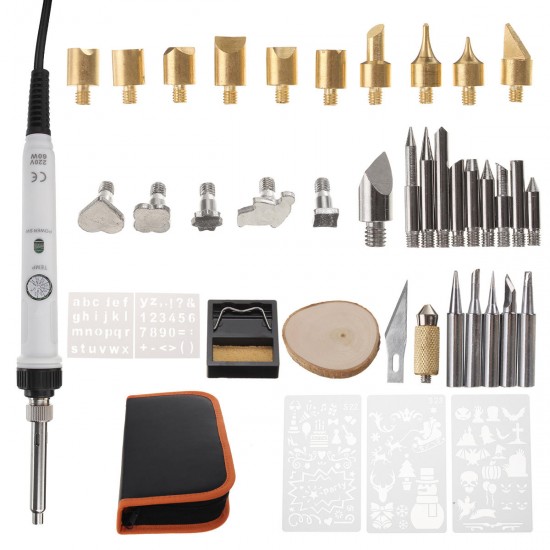 41Pcs 60W Electric Soldering Iron Wood Burning Pen Soldering Tools Kits 39x Assorted Tips Set Craft + Bag