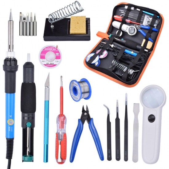 60W 220V Adjustable Temperature Soldering Iron Tools Kit with Desoldering Pump Soldering Iron Stand