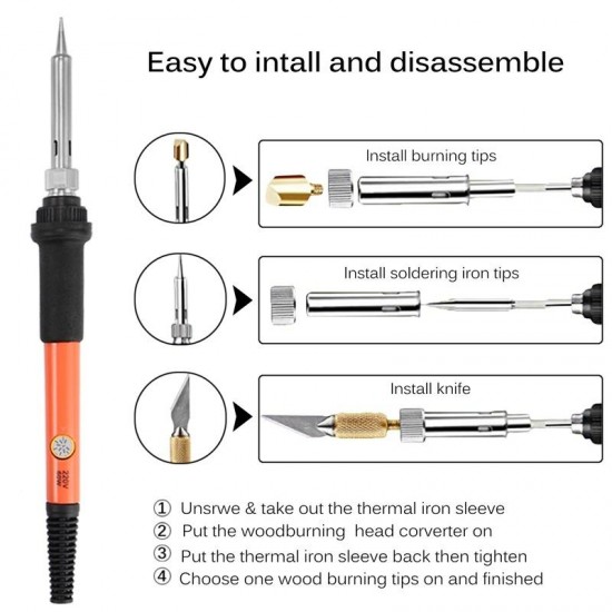 71Pcs Adjustable Temperature Electric Solder Iron Tool Kit Pyrography Wood Burning Carving Embossing Tool