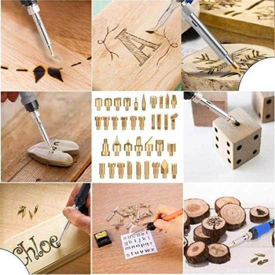 71Pcs Adjustable Temperature Electric Solder Iron Tool Kit Pyrography Wood Burning Carving Embossing Tool
