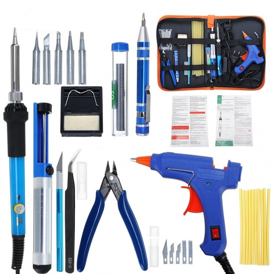 Electric Soldering Iron Set Desoldering Pump Welding Hot Melt Glue G un Hand Tool Sets EU 220V