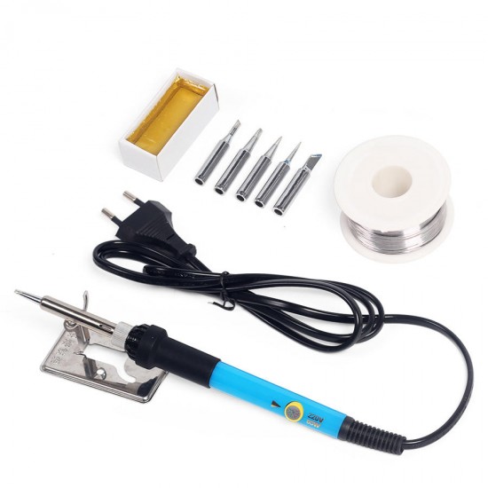 220V 60W Electric Adjustable Temperature Solder Iron Stand Solder Wire Tool Kit EU Plug with 5Pcs Tips