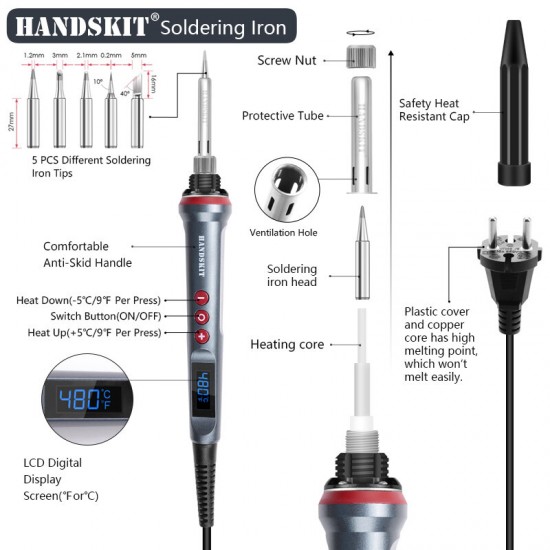 90W LED Digital Soldering Iron Kit 110V/220V Adjust Temperature Electrical Soldering Iron 4 Wire Core Welding Tools