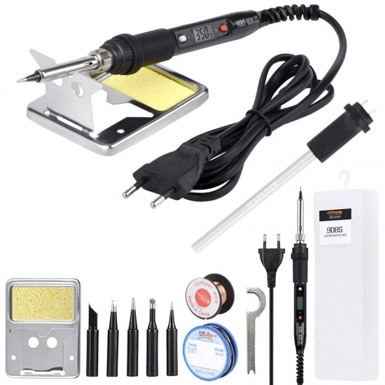 908S 80W Soldering Iron Tool Kit 110V 220V Temperature Adjustable Welding Solder Tools Soldering Iron Kit Pure Copper Tips Ceramic Heater