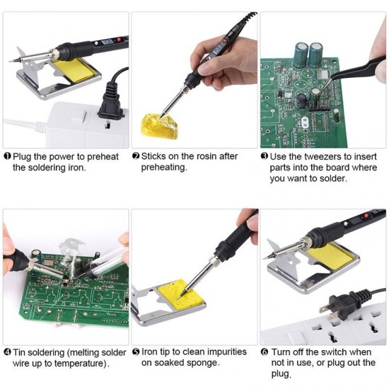 908S 80W Soldering Iron Tool Kit 110V 220V Temperature Adjustable Welding Solder Tools Soldering Iron Kit Pure Copper Tips Ceramic Heater 908S 80W Soldering Iron Tool Kit 110V 220V Temperature Adjustable Welding Solder Tools Soldering Iron Kit Pure Copper Tips Ceramic Heater