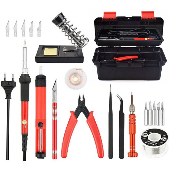 25Pcs 220V 60W Adjustable Temperature Electrical Solder Iron Kit SMD Welding Repair Tool Set Tool Box