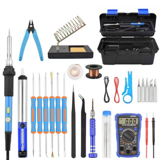 60W Electric Soldering Iron Kit EU/US Plug Adjusting Temperature Backlit Digital Multimeter Solder Assist Set Welding Repair Tools