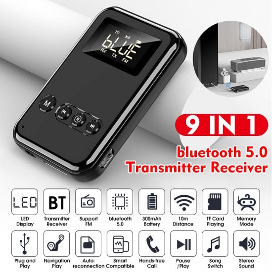 9 IN 1 bluetooth 5.0 Adapter bluetooth Receiver and Transmitter FM Radio Music Player Audio Adapter for Music Streaming Sound System 9 IN 1 bluetooth 5.0 Adapter bluetooth Receiver and Transmitter FM Radio Music Player Audio Adapter for Music Streaming Sound System