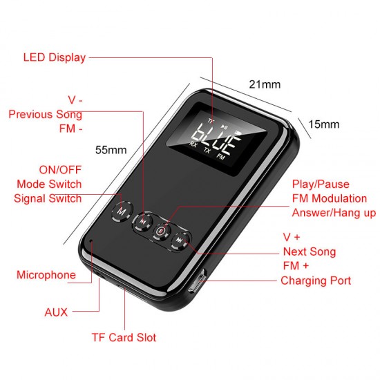 9 IN 1 bluetooth 5.0 Adapter bluetooth Receiver and Transmitter FM Radio Music Player Audio Adapter for Music Streaming Sound System