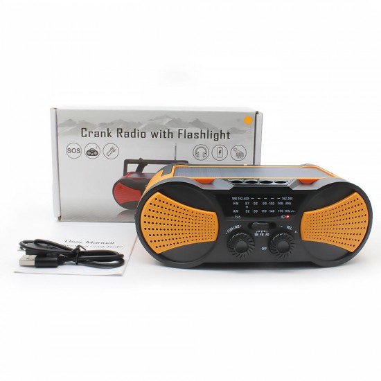 AM FM NOAA Weather Radio Solar Crank Emergency Flashlight Rechargeable Power Bank for iPhone Huawei Mobile Phone