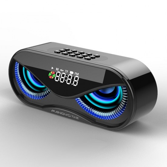 10W Creative Wireless bluetooth 5.0 Speaker Dual Units LED Display Alarm Clock FM Radio TF Card Stereo Speaker with Mic