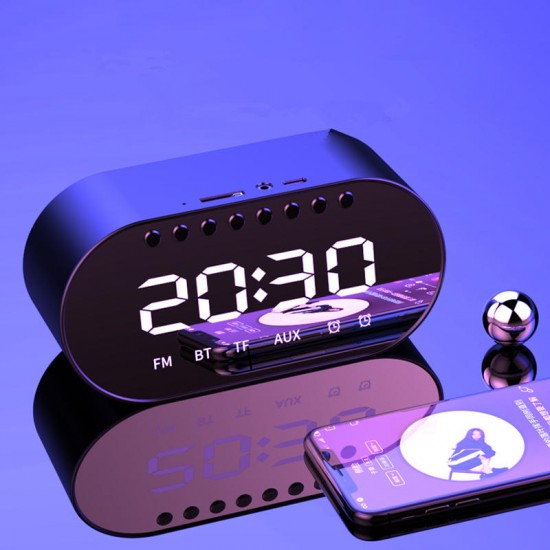 T1 Wireless bluetooth Speaker Dual Drivers Dual Alarm Clock LED Display FM Radio TF Card Heavy Bass Stereo Speaker with Mic