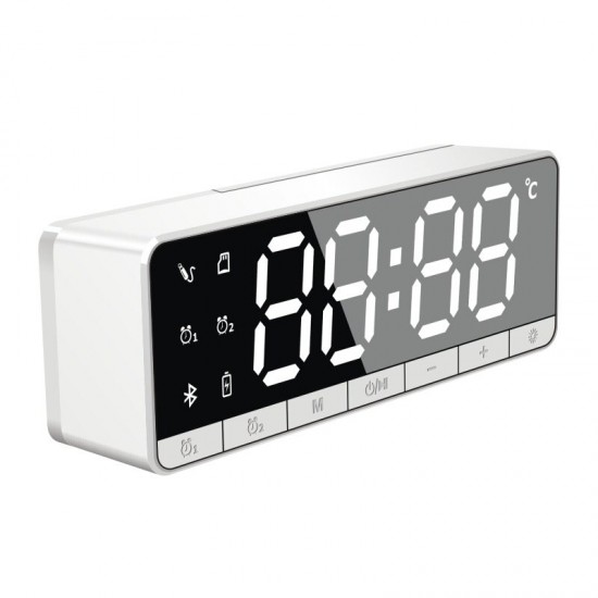 Wireless bluetooth Speaker Alarm Clock LCD Display Home Soundbar Mirror FM Radio TF Card Stereo Speaker Subwoofer