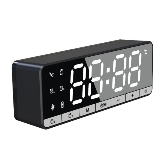 Wireless bluetooth Speaker Alarm Clock LCD Display Home Soundbar Mirror FM Radio TF Card Stereo Speaker Subwoofer