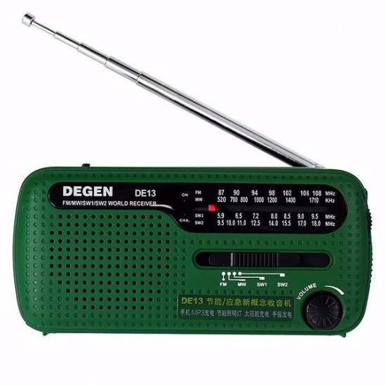 DE13 Portable FM MW SW Manual Cranking Dynamo World Receiver Radio Recorder