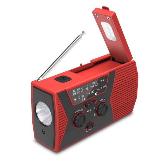 Emergency NOAA Solar Hand Crank Weather Radio AM FM LED Flashlight SOS USB 2000mAh Power Bank