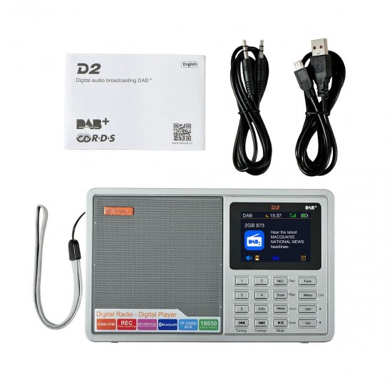 D2 DAB+ 174.92-239.20MHz DAB FM Full Band Digital Radio MP3 Music Player Clock Alarm