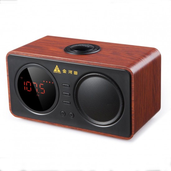 Golden Field D30 Wooden Retro Alarm Clock Wireless bluetooth Speaker Support TF Card AUX