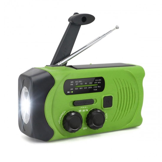 Hand-Crank Solar Power Dynamo AM/FM/WB NOAA Global Weather Radio Flashlight Power Bank