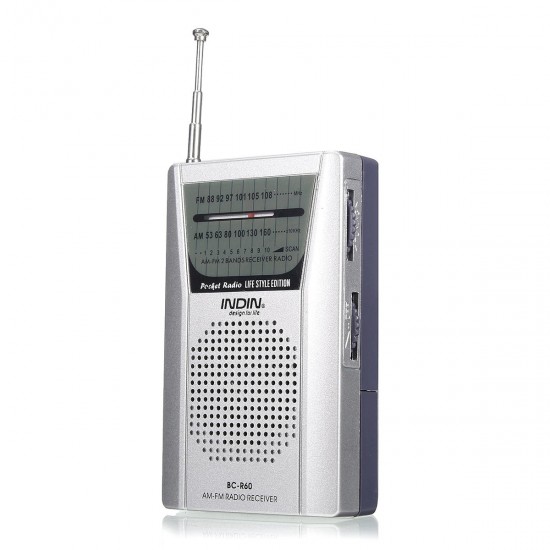BC-R60 Mini Pocket Portable AM/FM Receiver Radio Player Telescopic Antenna Speaker