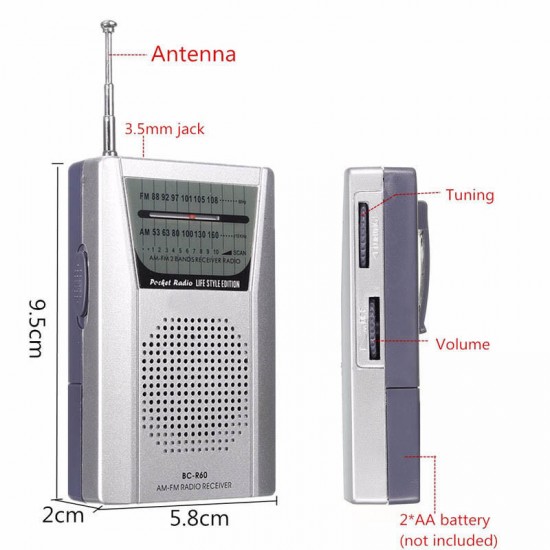 BC-R60 Mini Pocket Portable AM/FM Receiver Radio Player Telescopic Antenna Speaker BC-R60 Mini Pocket Portable AM/FM Receiver Radio Player Telescopic Antenna Speaker