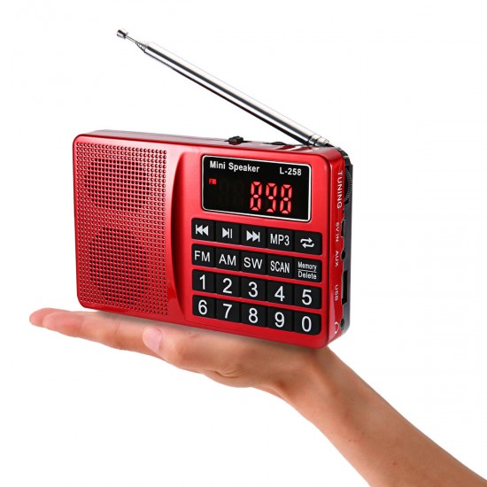 L-258 AM FM SW LCD Display Pocket Portable Radio Receiver MP3 Speaker Player