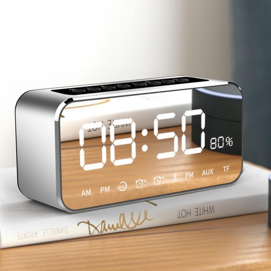 MX-22 LED Clock Mirror Wireless bluetooth Speaker 1800mAh TF Card FM Raido Subwoofer