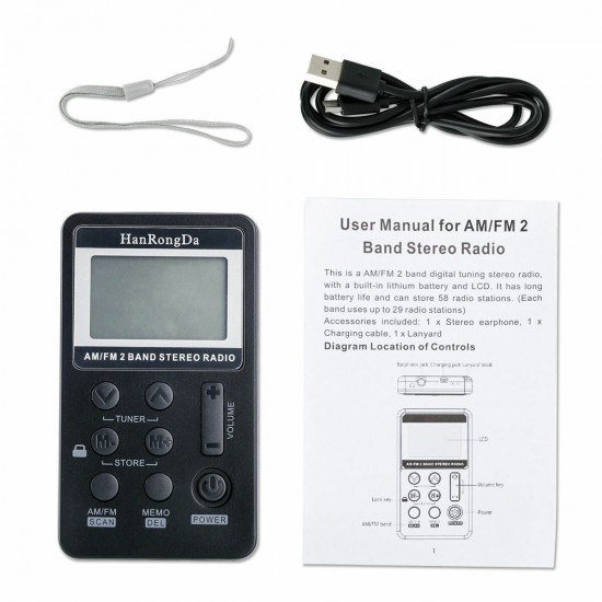 Mini Portable Digital LCD FM AM 2 Band Stereo Radio Pocket Receiver with Earphone