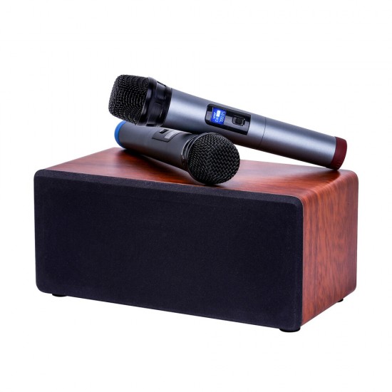 N-S10 50W bluetooth 5.0 Speaker Wireless UHF Microphone DSP Audio Living Room Home Theater KTV Microphone Speaker Wooden Sound Box