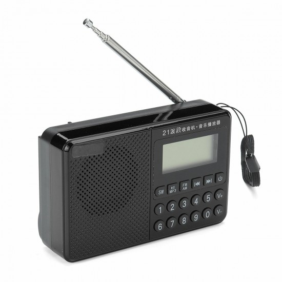 Portable FM AM SW 21 Bands DSP Digital Radio USB TF Card MP3 Music Player Speaker With Telescopic Antenna