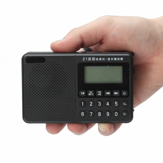 Portable FM AM SW 21 Bands DSP Digital Radio USB TF Card MP3 Music Player Speaker With Telescopic Antenna