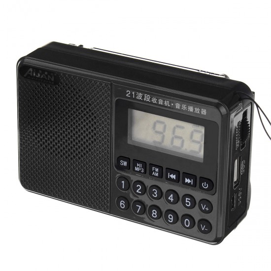 Portable FM AM SW Full Band Dual Antenna Radio U Disk TF Card MP3 Music Player
