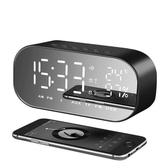 Portable LED Wireless bluetooth Speaker Dual Units FM Radio Alarm Clock USB Micro SD TF AUX Speaker