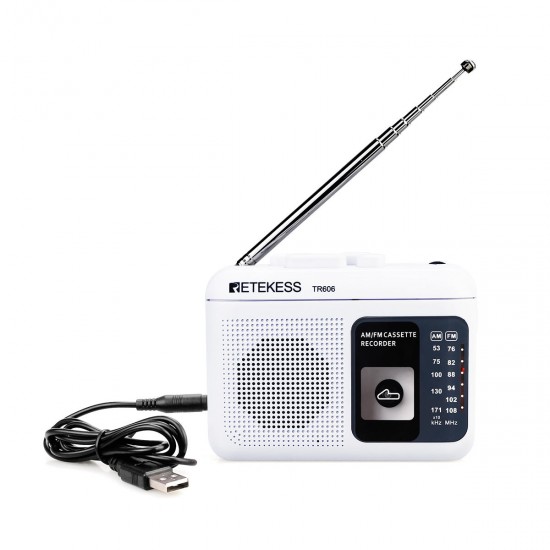 TR-606 FM AM Portable Radio with Cassette Playback Voice Recorder