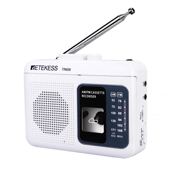 TR-606 FM AM Portable Radio with Cassette Playback Voice Recorder