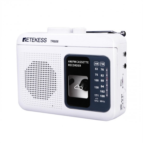 TR-606 FM AM Portable Radio with Cassette Playback Voice Recorder