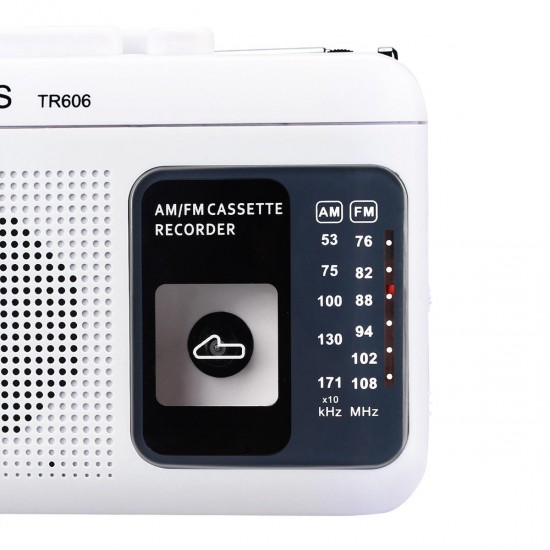 TR-606 FM AM Portable Radio with Cassette Playback Voice Recorder