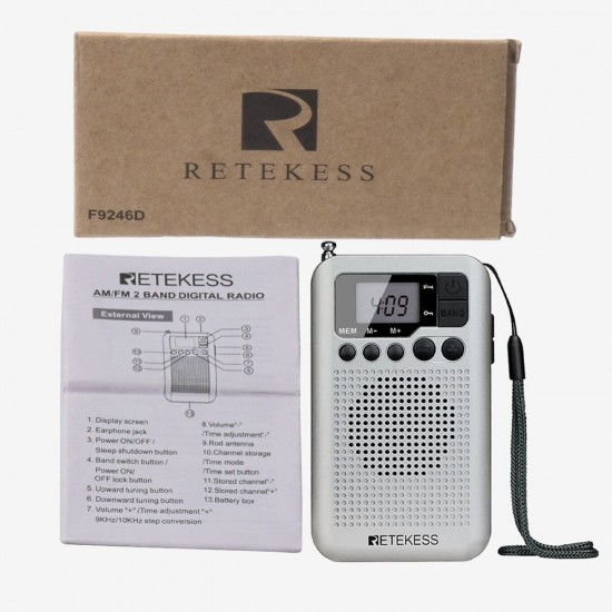 TR106 Portable FM AM Radio 87-108 MHz 520-1710 KHz with LCD Screen Speaker Headphone Jack Alarm Clock