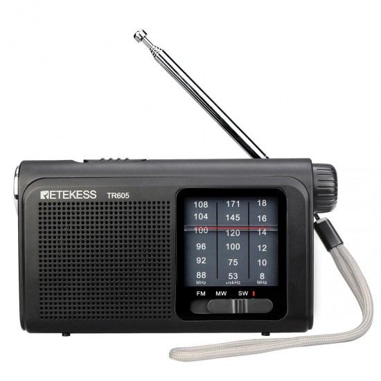 TR605 SW MW FM Radio 3 Band Hand Tuned Radio Emergency Flashlight