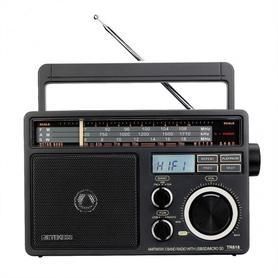 TR618 FM AM SW 3 Band Radio USB TF Card Speaker MP3 Player