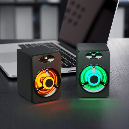 V-188 Colorful LED Light 2.0 Computer Speaker Bass Stereo Dual Speakers for Phone PC Laptop