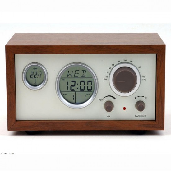 SY-601 Retro Design Wooden Compact Digital FM Radio with LED Time temperature Display Alarm Clock