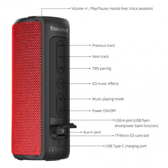 Element T6 Plus Portable 40W bluetooth 5.0 Speaker Tri-Bass IPX6 Waterproof TWS Stereo SoundPulse Loudspeaker