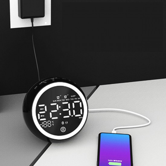 Wireless bluetooth 5.0 Music Speaker LED Display Dual Alarm Clock FM Radio Stereo Speaker with EU Power Supply