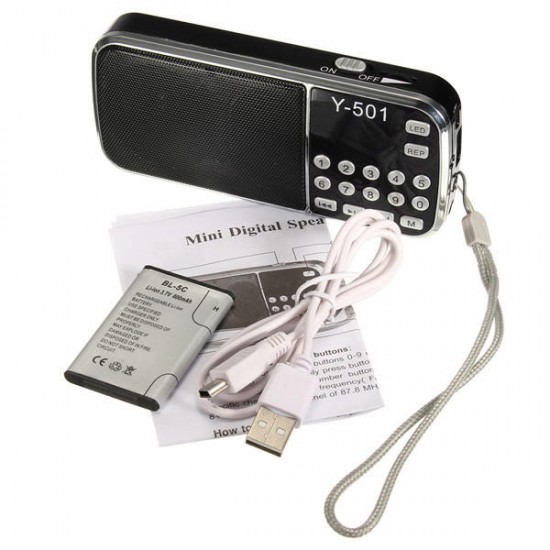 Y-501 Mini Portable LCD Digital FM Radio Speaker USB Disk TF AUX Mp3 Music Player Gift