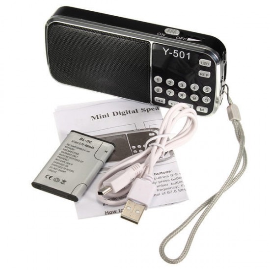Y-501 Mini Portable LCD Digital FM Radio Speaker USB Disk TF AUX Mp3 Music Player Gift Y-501 Mini Portable LCD Digital FM Radio Speaker USB Disk TF AUX Mp3 Music Player Gift