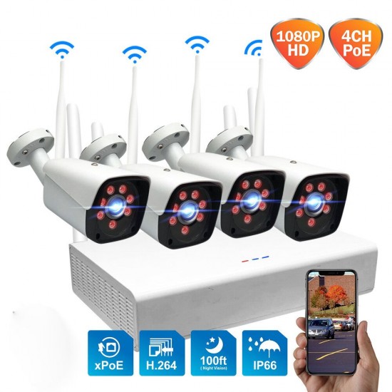 4CH 2.0MP 1080P Wireless Surveillance White Camera System Kits outdoor/Indoor Weatherproof P2P CCTV Monitoring Kit 4CH 2.0MP 1080P Wireless Surveillance White Camera System Kits outdoor/Indoor Weatherproof P2P CCTV Monitoring Kit