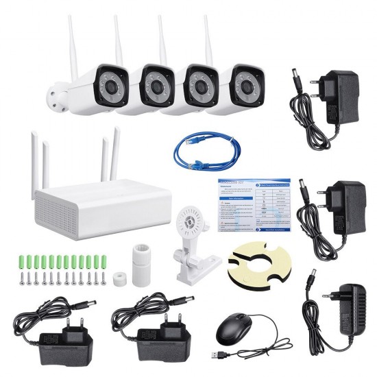 4CH 2.0MP 1080P Wireless Surveillance White Camera System Kits outdoor/Indoor Weatherproof P2P CCTV Monitoring Kit 4CH 2.0MP 1080P Wireless Surveillance White Camera System Kits outdoor/Indoor Weatherproof P2P CCTV Monitoring Kit